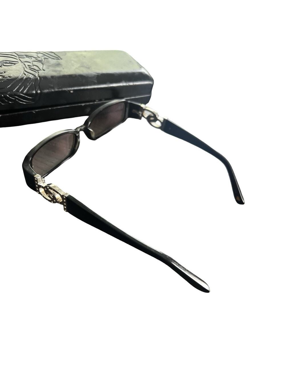 Bebe Black Rectangular Eyeglass Frames Silver Logo Women’s RX Ready